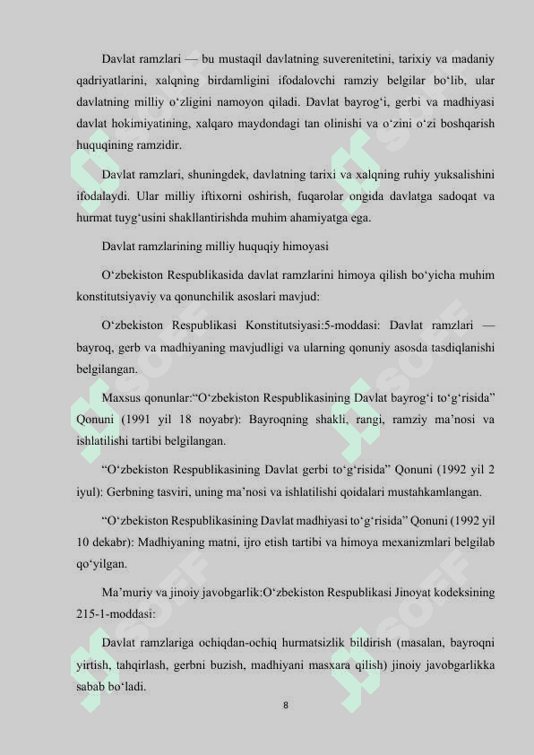 DAVLAT RAMZLARIGA HURMATSIZLIK BILDIRISH JINOYATINING JINOIY HUQUQIY TAVSIFI (NAZARIYA VA AMALIYOT) 8