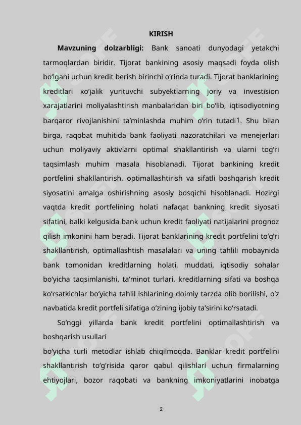 TIJORAT BANKLARINING KREDIT PORTFELI VA UNINIG SIFAT TAHLILI 2