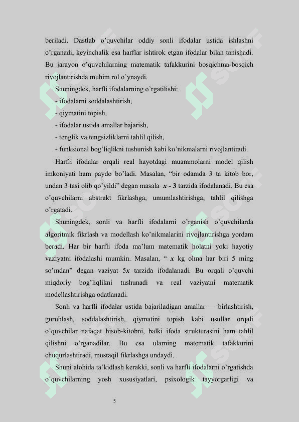 SONLI VA XARFLI IFODALARNI O’QITISH O’RGATISH  METODIKASI 5
