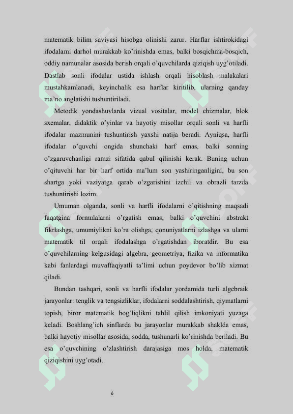 SONLI VA XARFLI IFODALARNI O’QITISH O’RGATISH  METODIKASI 6
