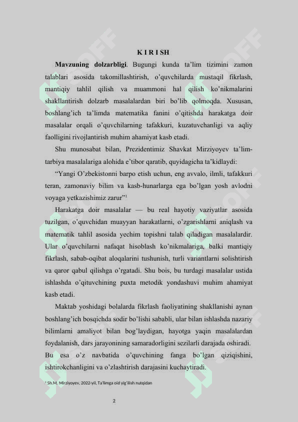 HARAKATGA DOIR MASALALAR BILAN ISHLASH METODIKASI 2
