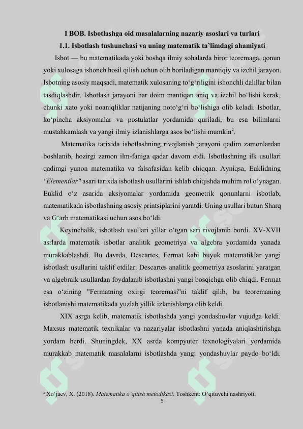 Isbotlashga oid masalalar bilan ishlash metodikasi 5