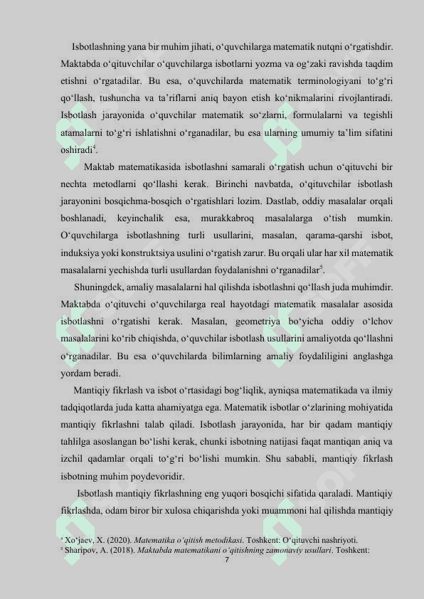 Isbotlashga oid masalalar bilan ishlash metodikasi 7