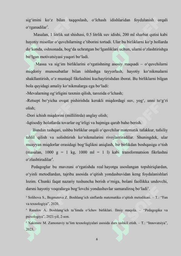 Massa(sig’im) o’lchov birliklarini o’rgatish metodikasi 6