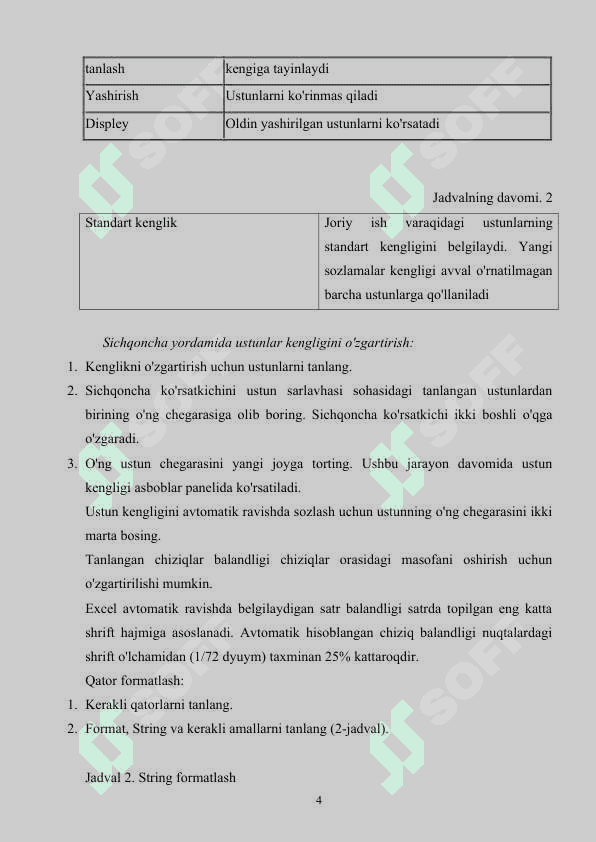 MS Excel dasturida hujjatlarni tahrirlash va formatlash 3