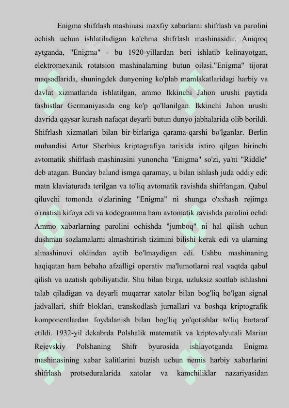 Enigma shifrlash mashinasi va uning bardoshligi 4