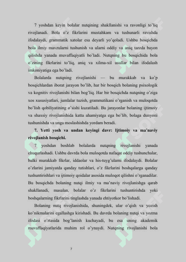 BOLALARDA MUAMMOLI NUTQNING RIVOJLANISH SABABLARI VA UNING OLDINI OLISH 7