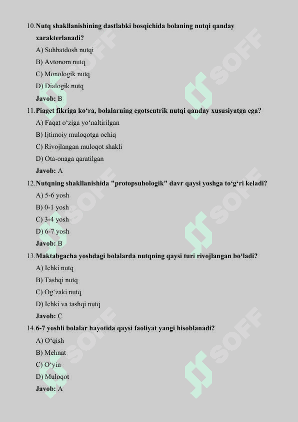 Maktabgacha yosh davrida nutqning shakllanishiga doir ilmiy izlanishlar. test  savollari 3