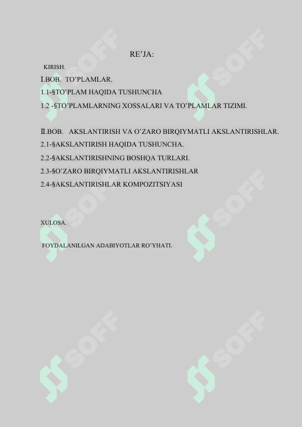 AKSLANTIRISH .O’ZARO BIR QIYMATLI AKSLANTIRISH.AKSLANTIRISHNING BOSHQA TURLARI 2