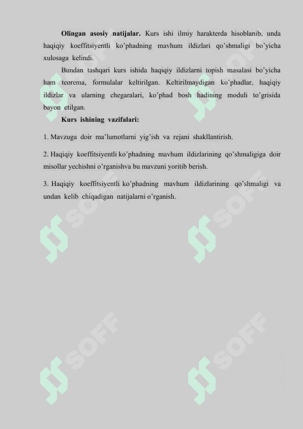 Haqiqiy koeffisiyentli ko’phadning mavhum ildizlarining 5