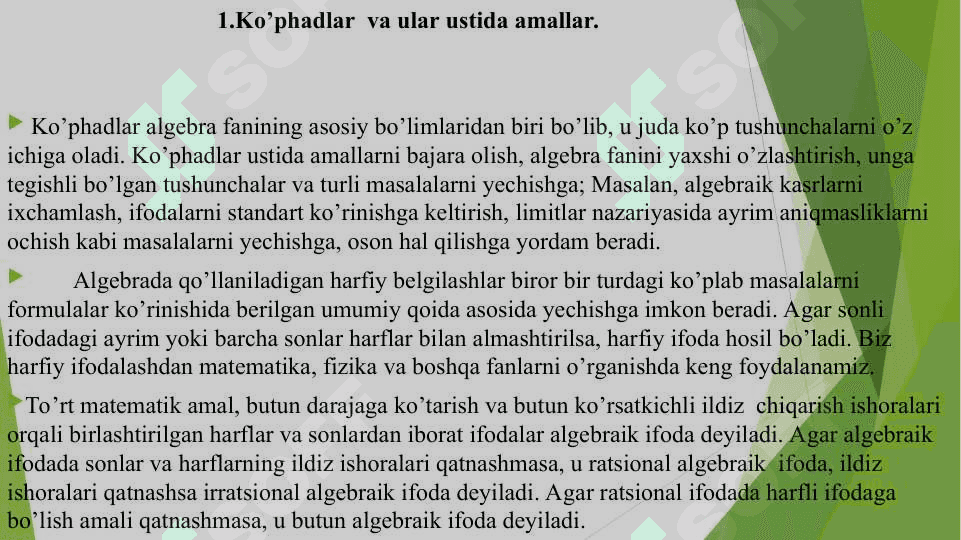 KASR MAXRAJINI ALGEBRAIK IRRATSIONALLIKDAN QUTQARISH 6