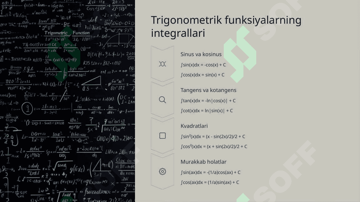 Integrallar jadvali va integrallashning eng sodda qoidalari 8