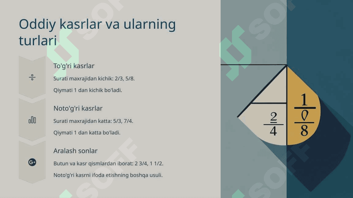 Nisbatlar va kasrlar, matematik tushunchalar asoslari 8