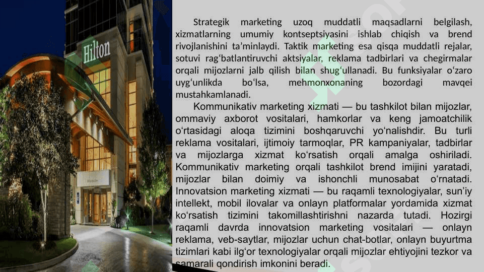 Marketing xizmati va uni rivojlantirish  (“Hilton”mehmonxonasi misolida) 6