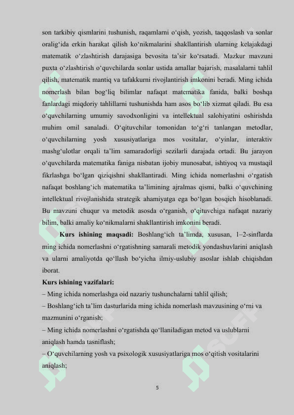 Ming ichida nomerlashni oʻrganish 5