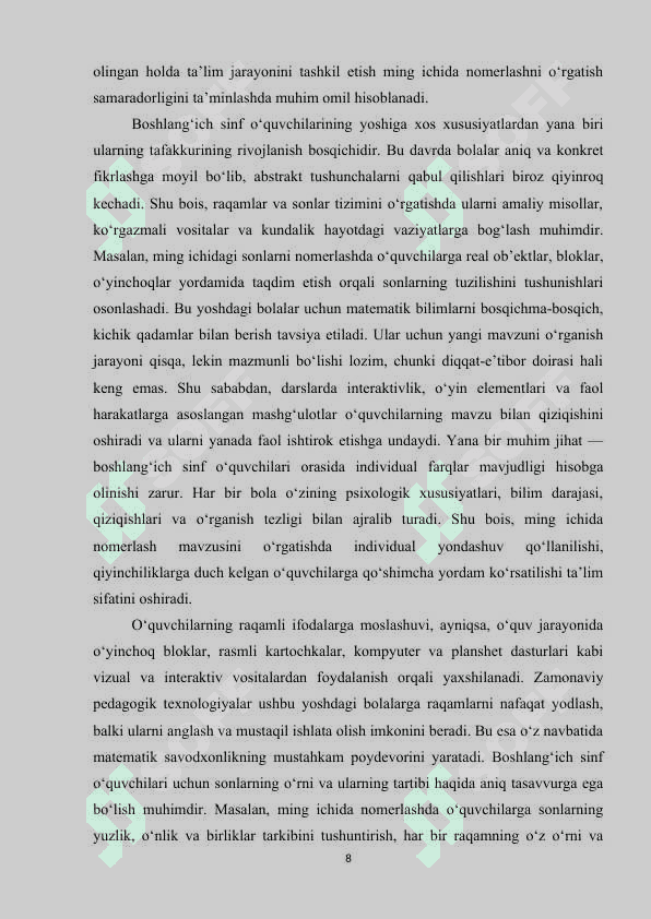 Ming ichida nomerlashni oʻrganish 8