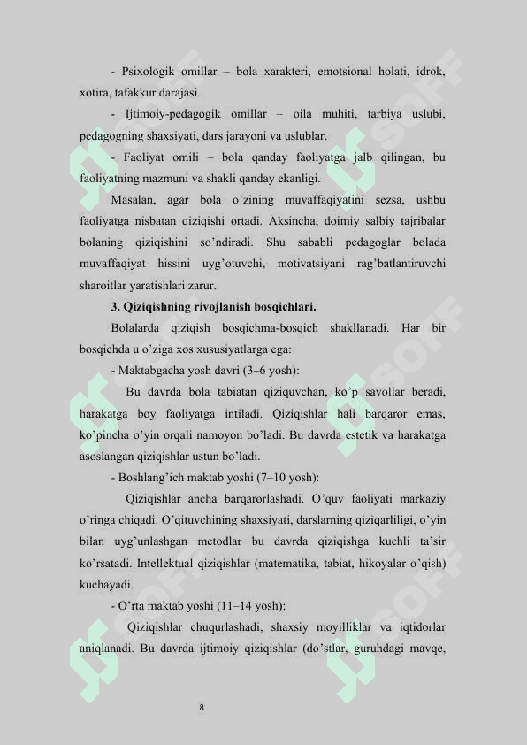 BOLADA QIZIQISH VA QIZIQUVCHANLIK SHAKLLANISHI 8