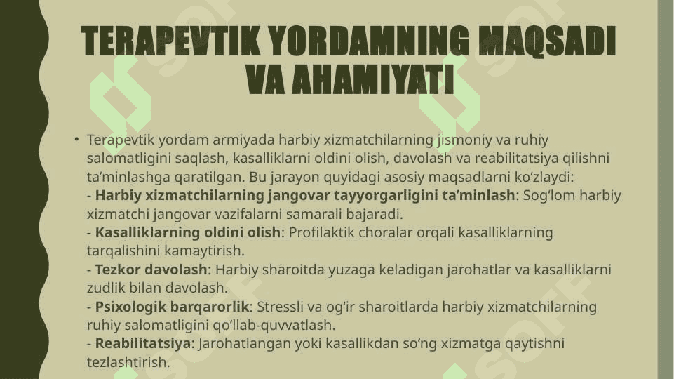 Armiyada terapevtik yordamni tashkil etish asoslari 3
