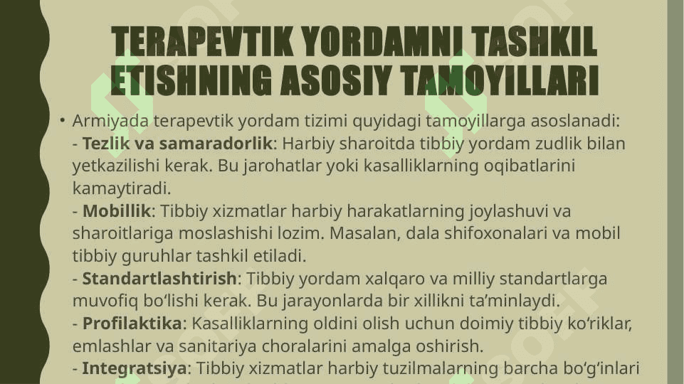 Armiyada terapevtik yordamni tashkil etish asoslari 4