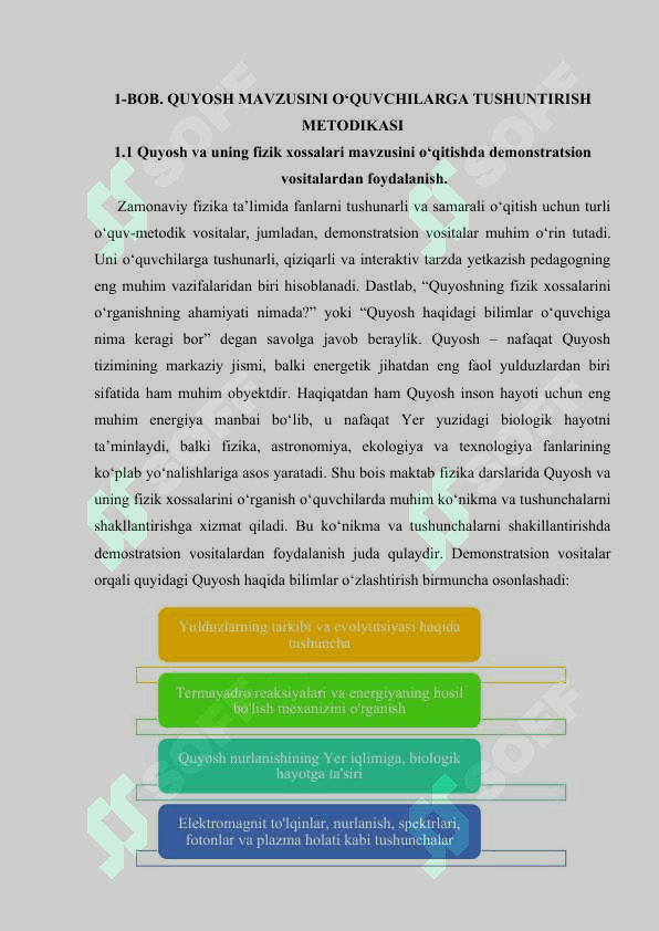 Astronomiyadan “Quyosh va uning fizik tabiati” mavzusuni o‘qitishda ilmiy dunyoqarashni oshirish.Kurs ishi 5