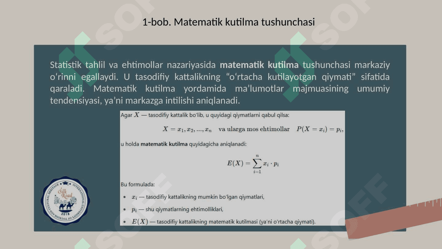 Matematik kutilma va dispersiyalar haqida hisobot 4