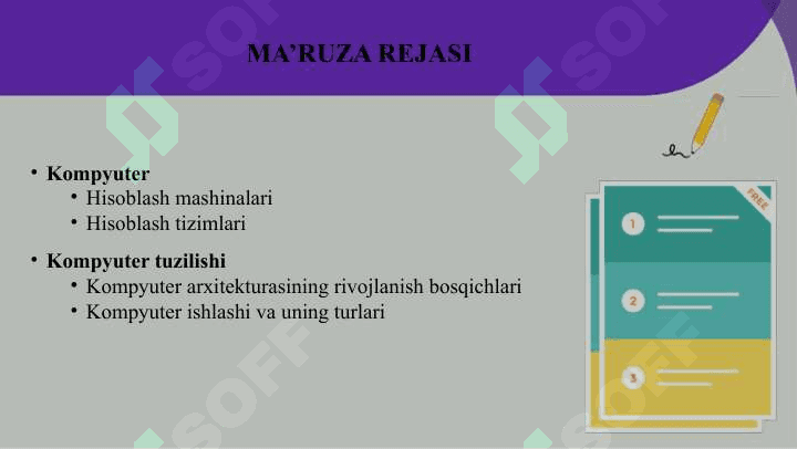 Kompyuterni tashkil etilishi va klassifikasiyasi. Kompyuter tuzilishi va tashkil etilishi, kompyuter arxitekturasining rivojlanish bosqichlari 2