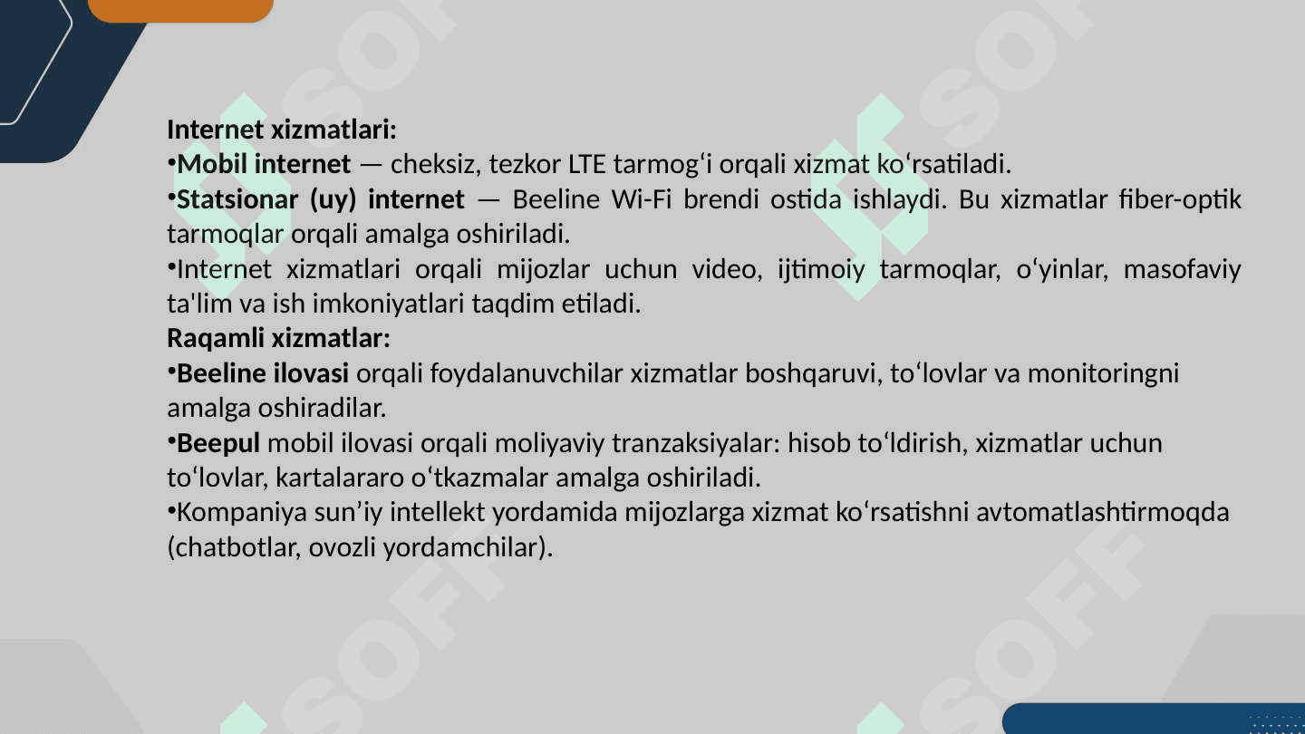 BEELINE KOMPANIYASI NIZOMINI O`RGANISH 7
