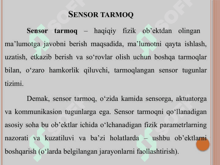 Simsiz sensor tarmoqlari. Simsiz sensor tarmoqlari, xizmatlari va qo’llanilish soxalari. Sensor tarmoqlarida ma’lumotlarini marshrutlash protokollariv va MAC address tushunchasi 6