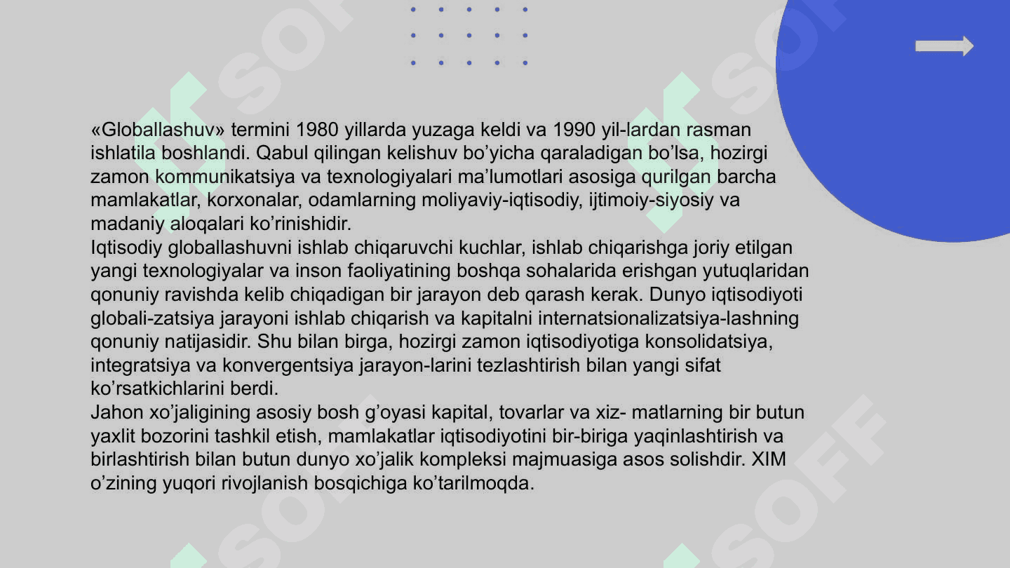 Jahon xo’jaligining globallashuvi yo’nalishlari va ziddiyatlari 2