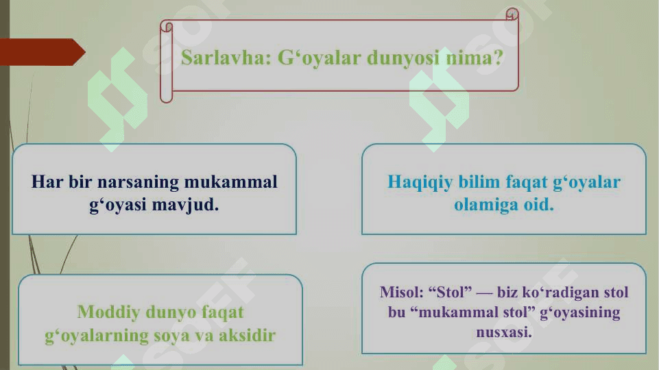 Aflotunning g’oyalar to’g’risida taqdimot tayyorlash. 4