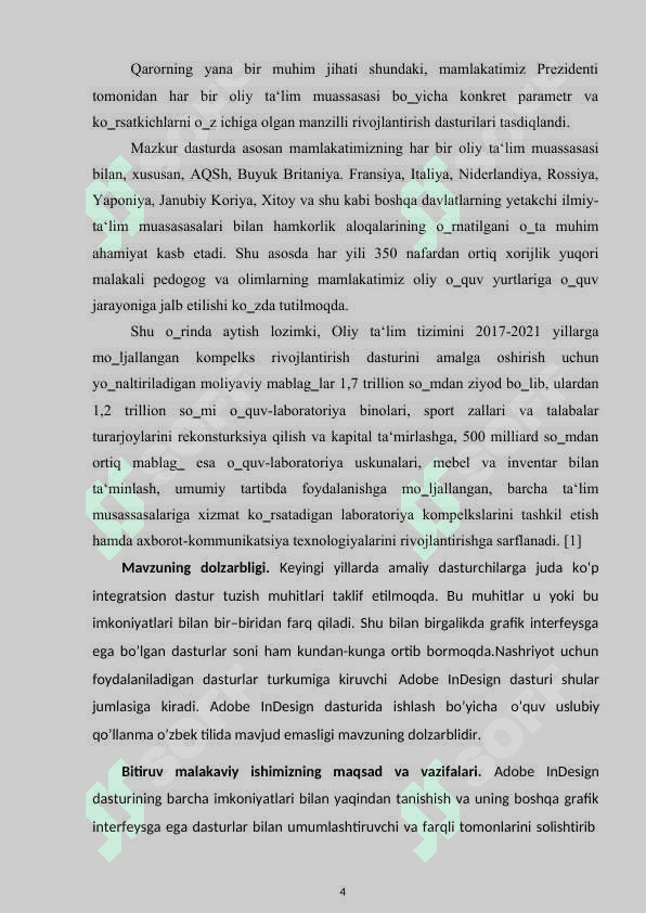 Adobe Indesign dasturida ishlash bo`yicha o`quv-uslubiy qo`llanma yaratish 4