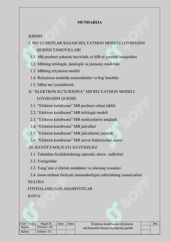 ELEKTRON KUTUBXONA RELYATSION MA’LUMOTLAR BAZASI LOYIHASINI QURISH 2
