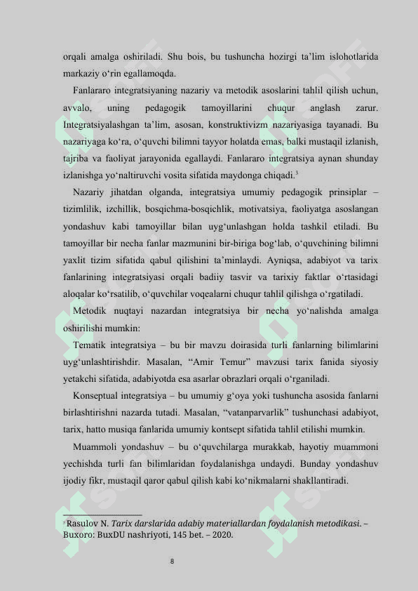 Fanlararo integratsiyani amalga oshirish usullari Adabiyot va tarix fani misolida   kurs ishi 8