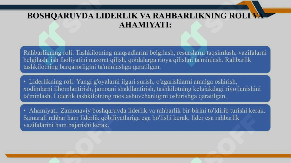 Boshqaruvda liderlik va rahbarlik uslublari 6