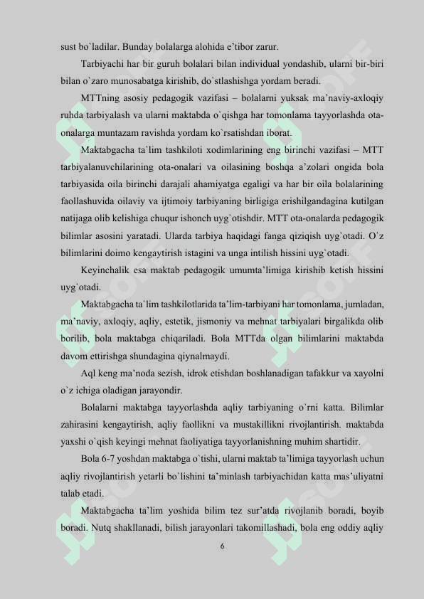 MAKTABGACHA TA’LIM MUASSASASI, OILA VA MAKTAB HAMKORLIGI 6