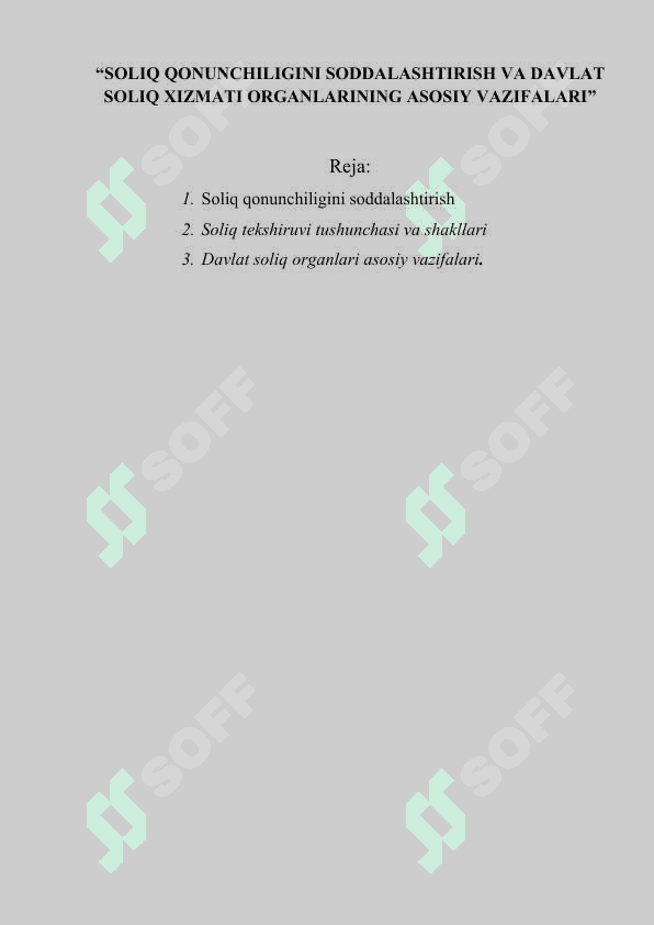 O'ZBEKISTON RESPUBLIKASI  SOLIQLAR  VA YIG’IMLAR TIZIMI 2
