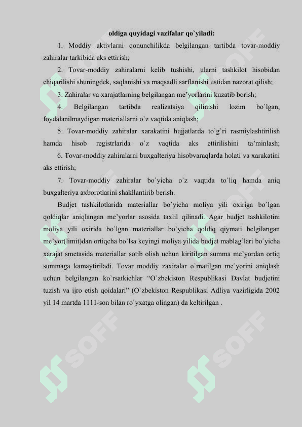 Budjet tashkilotlarida tovar moddiy‒zaxiralar hisobini tashkil etish 5