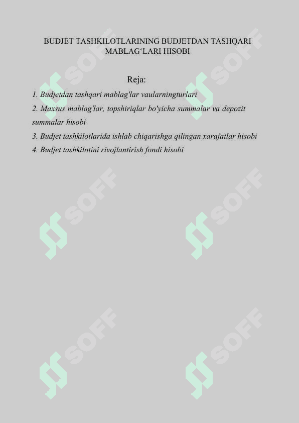 BUDJET TASHKILOTLARINING BUDJETDAN TASHQARI MABLAG‘LARI HISOBI 2