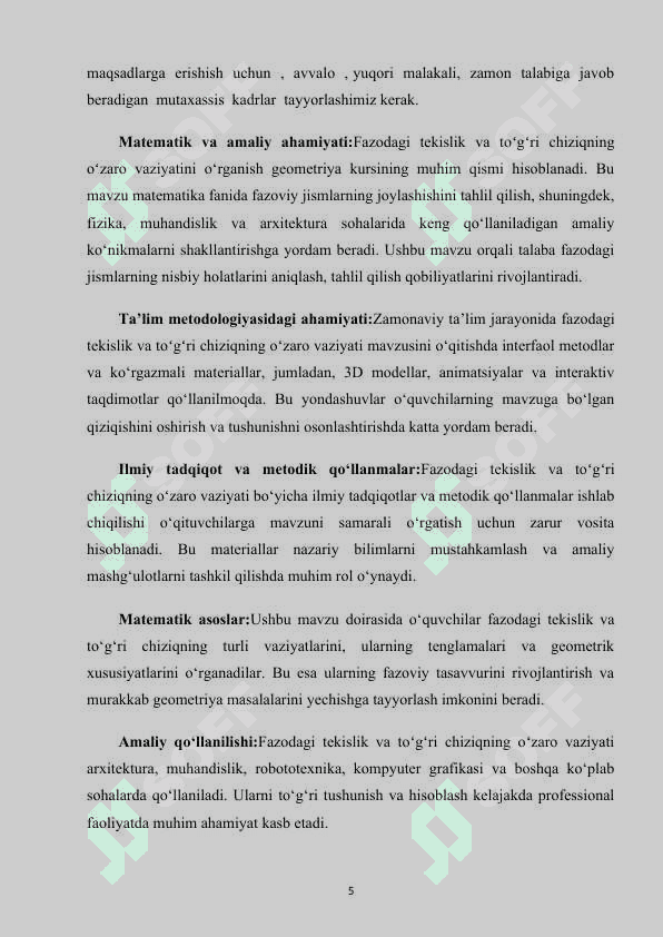 FAZODAGI TEKISLIK VA TOʻGʻRI CHIZIQNING OʻZARO VAZIYATI kurs ishi.docx 5