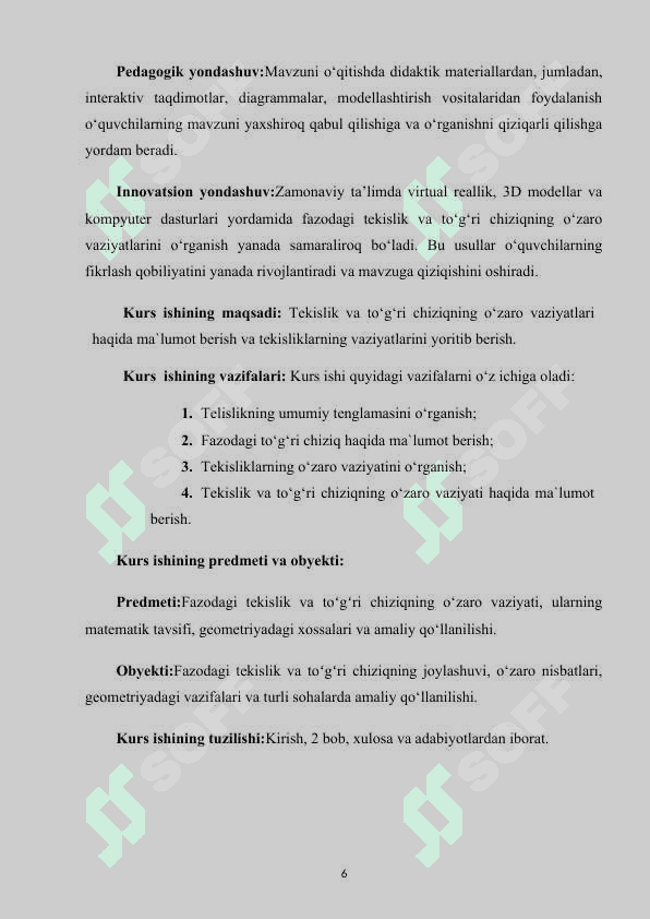 FAZODAGI TEKISLIK VA TOʻGʻRI CHIZIQNING OʻZARO VAZIYATI kurs ishi.docx 6