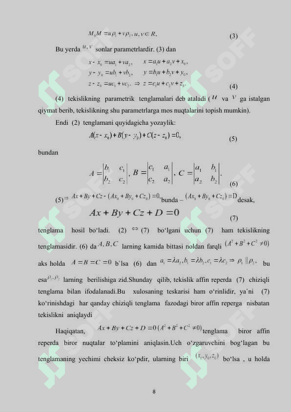 FAZODAGI TEKISLIK VA TOʻGʻRI CHIZIQNING OʻZARO VAZIYATI kurs ishi.docx 8