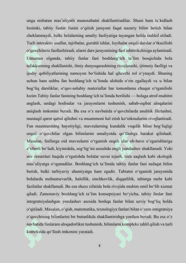 2-sinf “Boshlang’ich talim tabiiy fanlari” darsliklari bilan tanishish va tahlil qlish 8