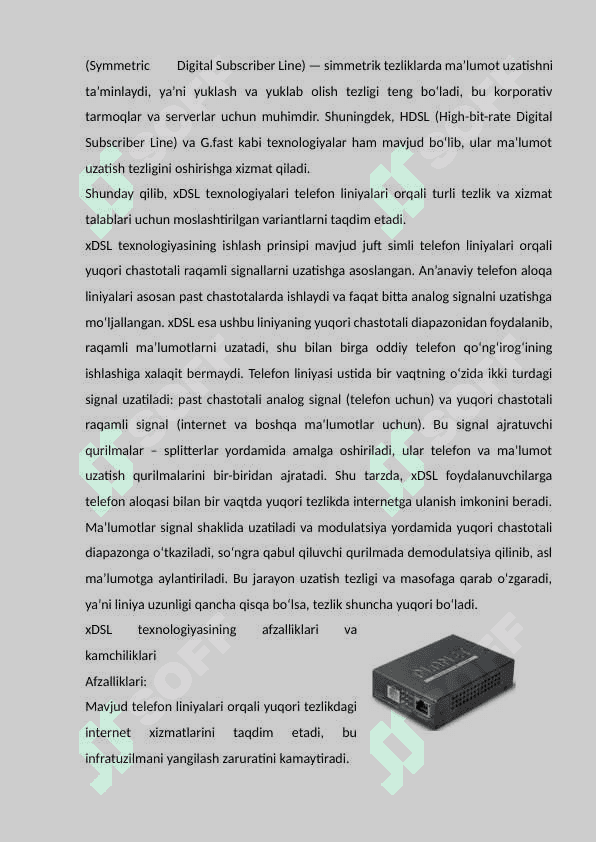 Raqamli tarmoq texnologiyalari ISDN, xDSL, FTTH 7