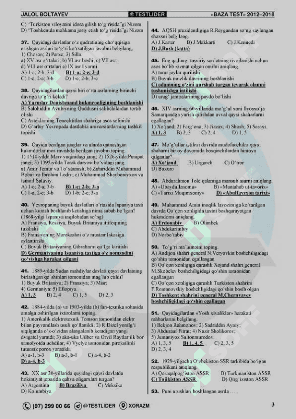 Tarix fanidan DTM testlari (baza) 3