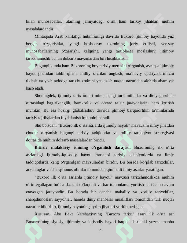 BUXORONING ILK OʻRTA ASRLAR IJTIMOIY-IQTISODIY
HAYOTI. 5