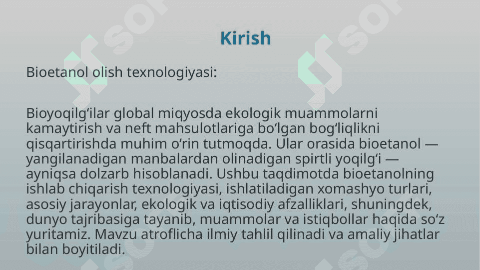 Bioetanol olish texnologiyasi. 2