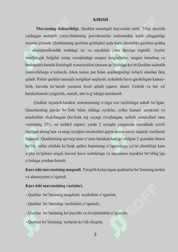 QUSHLARNING KЕLIB CHIQISHI VA TARIXI. QUSHLARNING SISTEMATIKASI VA XILMA-XILLIGI 2