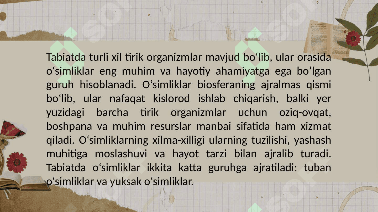 Tuban oʻsimliklar.Yuksak oʻsimliklar. 2