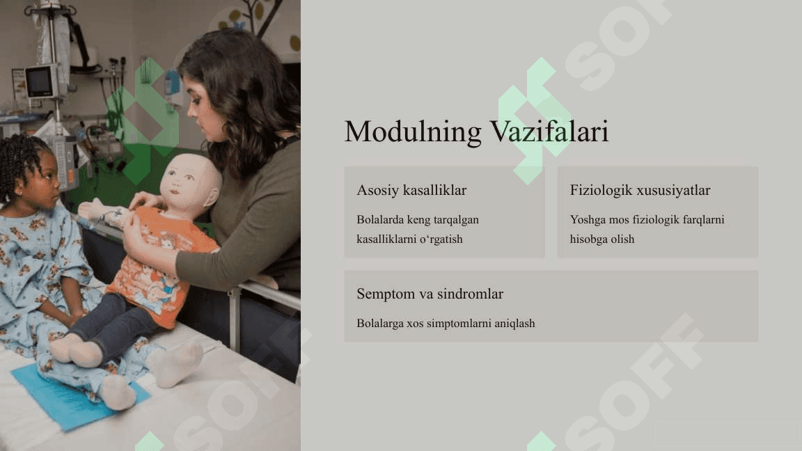 Bolalar kasalliklari propedevtikasi moduliga kirish. Modulning maqsad va vazifalari. Pediatriyada etika va deontologiya masalalari 3