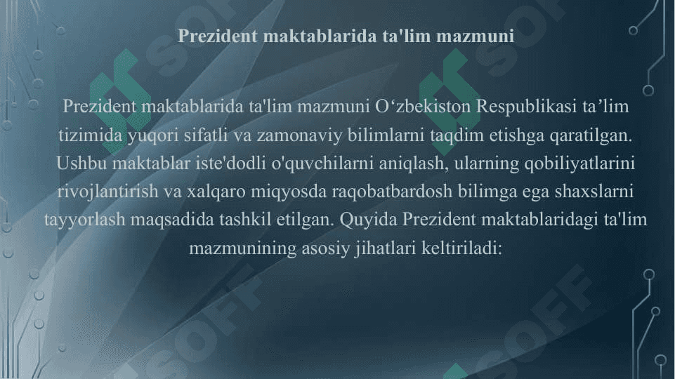 Xalqaro baholash dasturlari: PISA, PIRLS, TIMSS, ICILS, TAILS Prezident maktablarida va ijodiy maktablarda ta’lim mazmuni 8